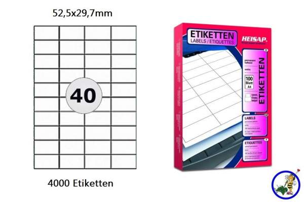 Druckeretiketten HEI004 52,5x29,7mm DIN A4 Label (100Blatt/ VE)